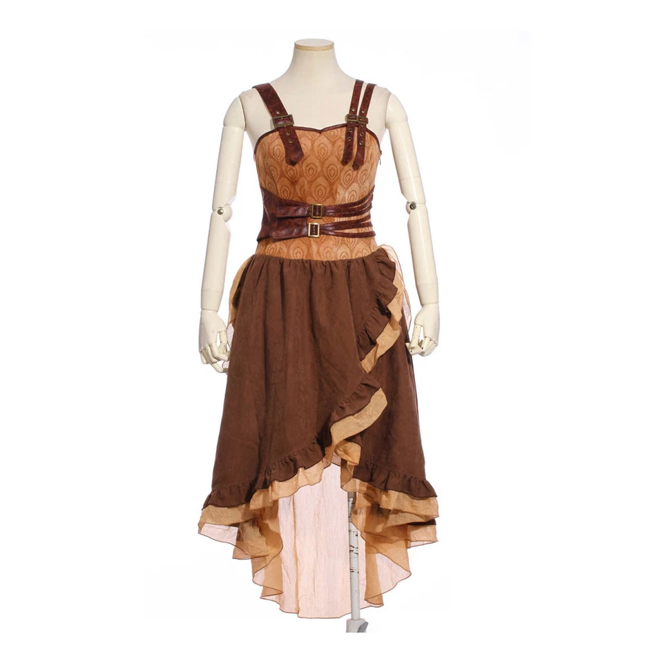 Vestido de Disfraz Steampunk Para Mujer Marrón con Correas de Cuero Sintético Salón Western S-XL Foto 1 de 3