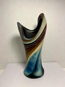 Vintage R. JOUD Signed Phoenician Handmade Blown Matte Swirl Glass Vase 9 3/4" - Picture 1 of 6