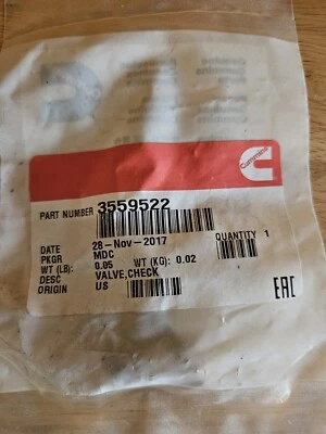 New 3559522 Cummins Check Valve OEM NOS 3559522 FREE SHIPPING  - Image 1 of 3