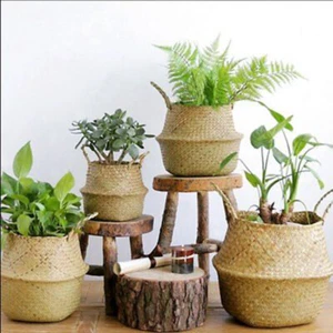 Seagrass Belly Basket Storage Plant Pot Foldable Nursery Laundry Bag Room-wq - Picture 1 of 7