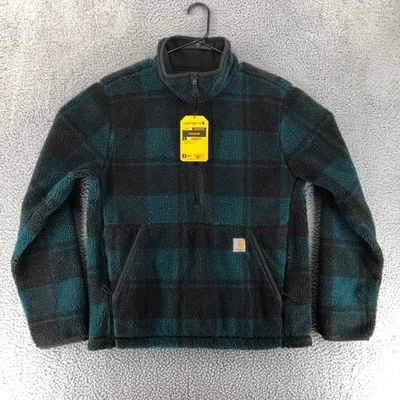 Carhartt Men's Size M Loose Fit Sherpa Fleece 3/4 Zip Green Black 0J6443-M - Image 1 of 4