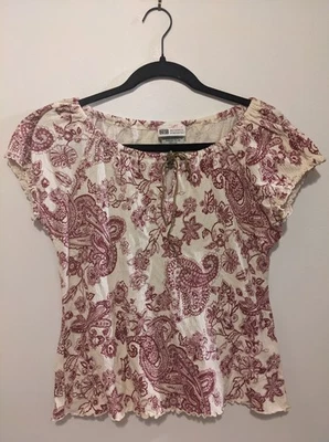 Blusa campesina vintage descolorida Glory Western Boho manga abullonada roja y crema talla S Foto 1 de 4