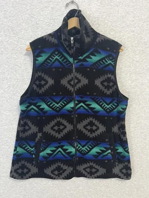 Vintage Y2k Chaps Sport Fleece Vest Women's XL Aztec Southwestern Black Blue - Image 1 of 4