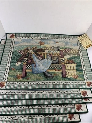 Fall Garden Harvest Tapestry Placemats Set 6 Girl Country Debbie Mum New W Tag - Image 1 of 4