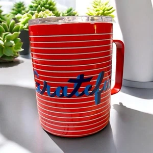 Anthropologie Grateful Travel Mug And Lid Coffee Cup Red Blue Stripes USA - Picture 1 of 6