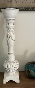 A Decorative Tall Carved Wood Painted Candlestick With Acanthus Leaf Decoration - Picture 1 of 19