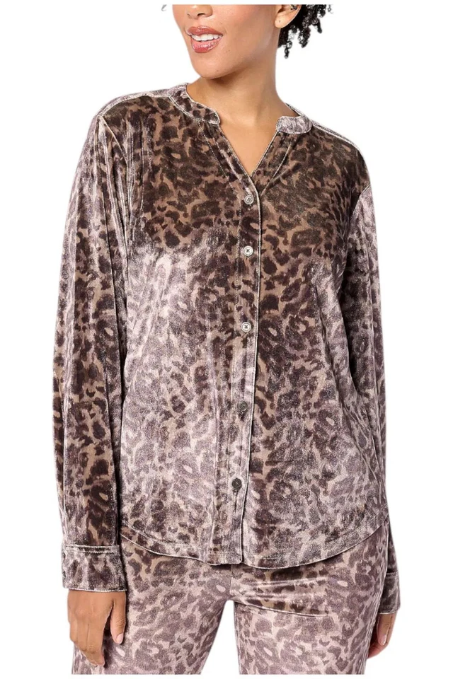 Isaac Mizrahi Live! Top para mujer estampado elástico con botones delanteros marrón Foto 1 de 1