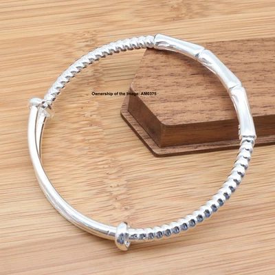 NEW Pure 999 Fine Silver Women Bangle Bamboo Shaped Bangle 58mm Dia. Adjustable - Image 1 of 4