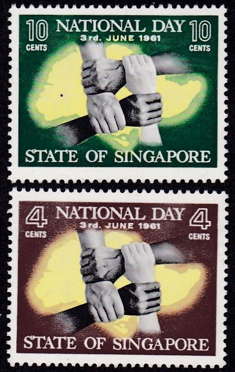 SINGAPUR #51-52 MNH DÍA NACIONAL; MANOS Y MAPA DE SINGAPUR Foto 1 de 1