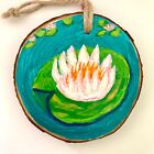 Water Lily Ornament, Lotus Ornament, Water Lily Art, Wood Slice Ornament Gift