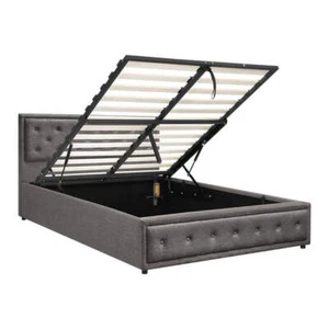 Oikiture Queen Bed Frame with Storage Space Gas Lift Grey - Picture 1 of 10