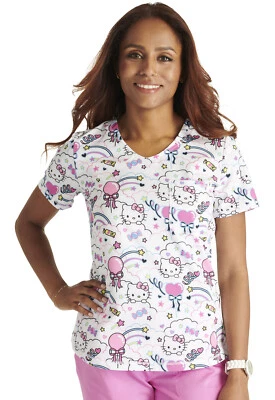 Hello Kitty Cherokee Scrubs Sanrio Tooniforms Rounded V Neck Top TF786 HKMS - Image 1 of 4