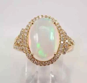 3.40Ct Oval Cut Genuine Fire Opal Halo Engagement Ring 14K Yellow Gold Plated - Picture 1 of 7