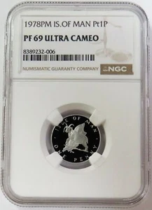 1978 PM PLATINUM 600 MINTAGE ISLE OF MAN 1 PENNY NGC PROOF 69 ULTRA CAMEO - Picture 1 of 3