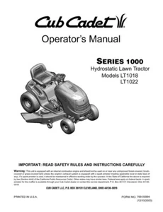 Manual del propietario Cub Cadet Series 1000 tractor de césped hidrostático LT1018 y LT1022 - Imagen 1 de 2