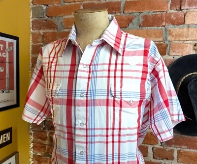 Camisa occidental vintage Flying R Ranchwear roja, blanca y azul a cuadros XL de los años 80 Foto 1 de 4