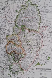 1922 large map of Nottinghamshire. 101 years old. Antique original. Mansfield. - Picture 1 of 6