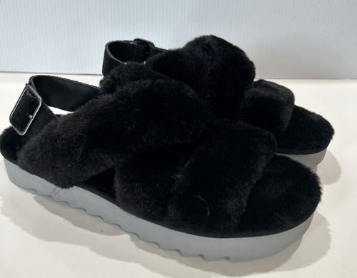 Koolaburra UGG Ecopelliccia Fuzz ee Donna 10 Sandali Nero Scarpe 1117190
