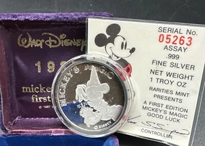 1987 Mickey's Magic First Edition 1 Troy Ounce Silver Proof Coin Box - Picture 1 of 9
