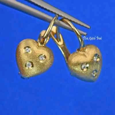 14k Solid Yellow Gold Diamond Fancy Love Heart Design Leverback Earrings PAIR - Image 1 of 4