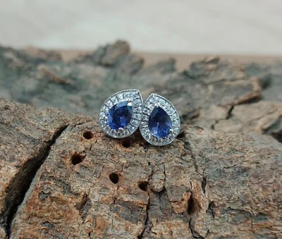 Orecchini da donna in argento sterling 925 con iolite naturale e zirconi gioi... - Immagine 1 di 4