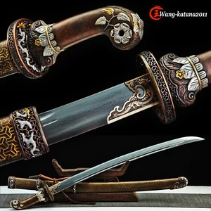 Chinese Qing Dynasty Oxtail Dao清朝牛尾刀 Clay Temepered Damascus Folded Steel Sword - Picture 1 of 12