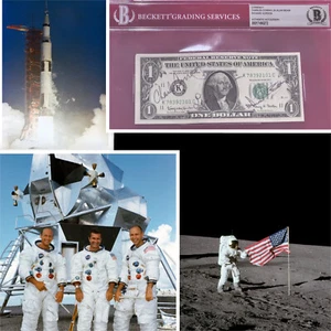 Apollo 12 Crew NASA (all 3 Bean, Gordon, Conrad) Signed $1 Bill Auto BAS Beckett - Picture 1 of 9