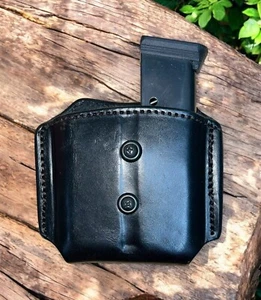 For SIG P365, RUGER LC9 EC9S, WALTHER PPS, Black Leather Double Magazine Carrier - Picture 1 of 6