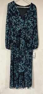 Leslie Fay Women's Hi Low Hem Dress Navy Floral Long Sleeve 12 Sheer W/Lining - Picture 1 of 4