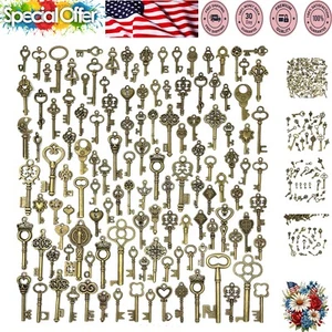 Vintage Skeleton Key Set - 125 Mixed Antique Charms for Jewelry Making & Decor - Picture 1 of 9