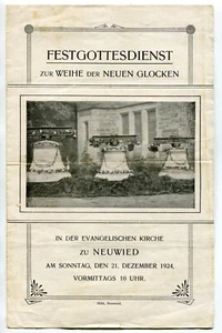 Festschrift Glocken-Weihe Neuwied,Evangelische Kirche 1924 - Bild 1 von 4