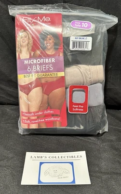 Fruit of the Loom Women's Fit For Me Microfiber Brief Panty 6 Pack SZ 10 - Image 1 of 4