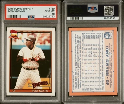 1991 年 Topps TIFFANY #180 Tony Gwynn HOF PSA 10 GEM 状况完好 非常低流行 SP /4000 — 第 1/2 张图片