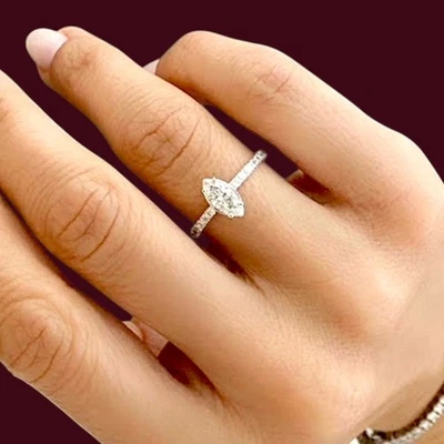 Engagement 950 Platinum Ring Diamond Lab Grown Marquise 0.89 Carat Size 7 8 9 - Image 1 of 4