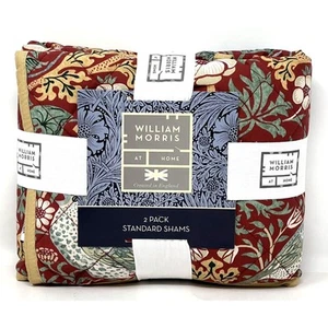 WILLIAM MORRIS Strawberry Thief Red STANDARD Quilted Pillow Shams Set Pair Of 2 - Picture 1 of 13