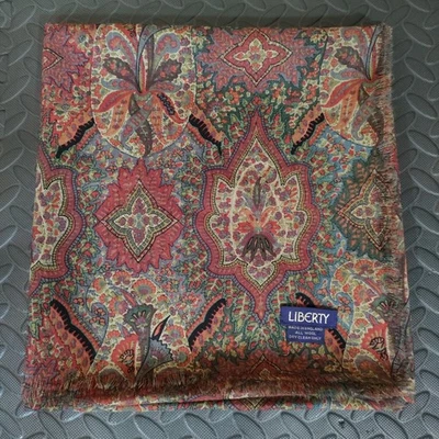 Liberty Of London Square Scarf All Wool Red Green 52” Abstract Paisley Floral - Image 1 of 4