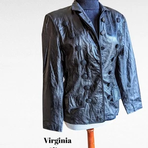 Vtg. Virginia Slims Wear Double Breasted Military Leather Jacket  Sz S - Imagen 1 de 13