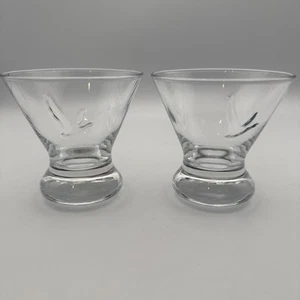 Grey Goose Vodka Stemless Martini Glasses Embossed Goose Logo Heavy Bottom Set 2 - Picture 1 of 9