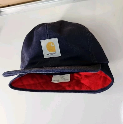 Vintage Carhartt Navy Blue Thinsulate Winter Hat With Flaps Medium Rugged USA - Image 1 of 4