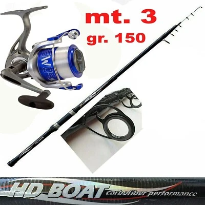 Kit Canna telescopica Pesca Bolentino barca 3 m 80/150 g Mulinello Mare Barca   - Immagine 1 di 2