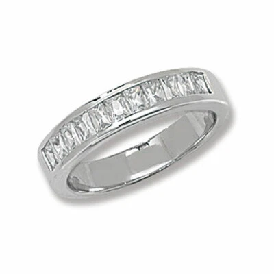 Argento Sterling Eternity Baguette Anello Anniversario 925 Marchiato Misura L - - Immagine 1 di 3