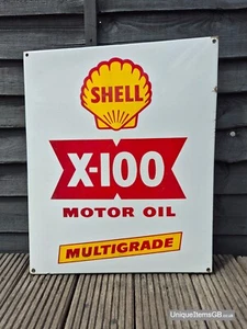 1950er Shell X-100 Motor Oil Multigrade Emailschild 22,5" x 18,5" - Bild 1 von 16