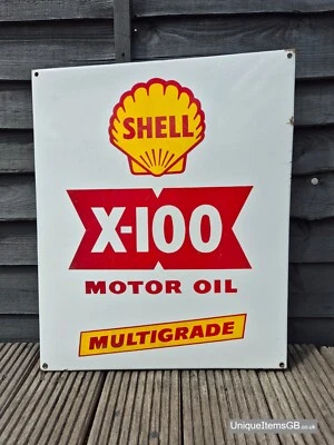 1950s SHELL X-100 MOTOR OIL MULTIGRADE Enamel Sign 22.5" x 18.5" - Image 1 of 4
