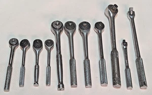 Lot of 11 Ratchet Socket Wrench Flex Handle Breaker Bar 3/8" 1/2 1/4 Drive Used - Foto 1 di 11