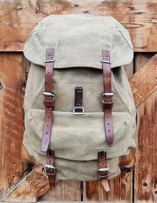 Robuster, alter Schweizer Armee Rucksack, Segeltuch & Leder Original 1960, Nr.22 - Bild 1 von 4