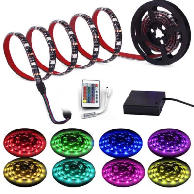 USB Battery rgb LED Strip tape Light Waterproof 24key Craft Hobby TV black Light - Image 1 of 4