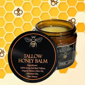 New Organic Grass-Fed Beef Tallow Balm With Raw Honey Moisturizing Cream 100g - Picture 1 of 19