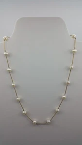 14k Gold 16in White Freshwater 6-6.5mm Near Round Oval Potato Pearl Necklace  - Picture 1 of 4