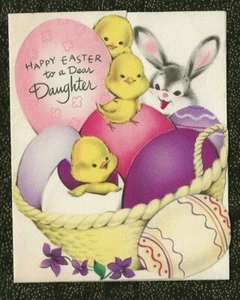 Vintage AMERICAN GREETINGS EASTER Card to DAUGHTER HATCHING DUCKLINGS & BUNNY - Picture 1 of 4