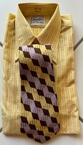 VTG 60's Hampshire House VAN HEUSEN Disco Shirt Yellow Gold RARE! 14.5  32 + Tie - Picture 1 of 9